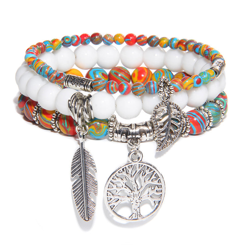 Streetwear Geometric Agate Metal Bracelet Set with Bohemian Turquoise and Tree of Life Pendant