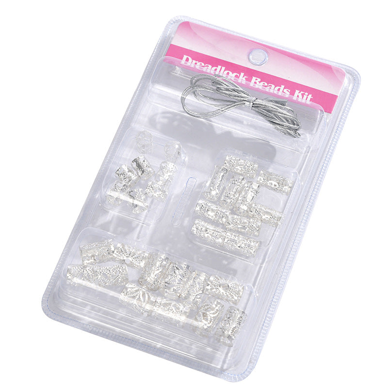 Gold Wire Dreadlocks Hair Extension Rings & Metal Hollow Flower Tubes Set