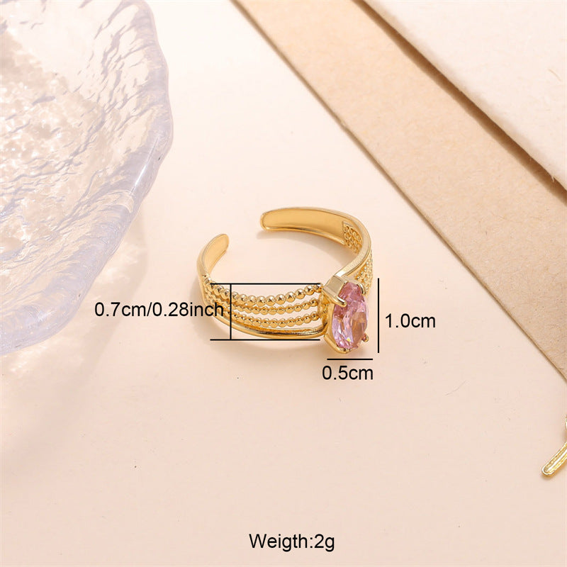 Elegant Oval Zircon Inlay 18K Gold Plated Adjustable Stainless Steel Ring