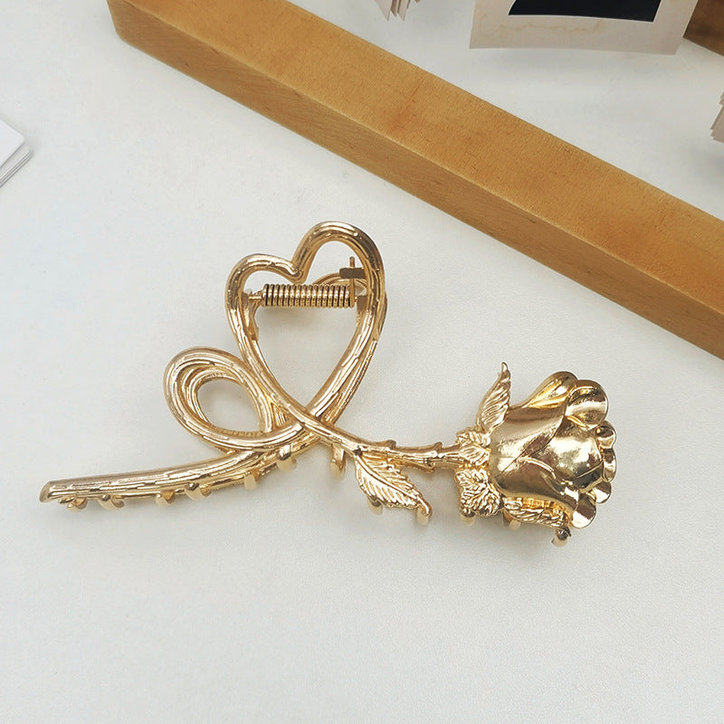 Retro Heart Rose Metal Hair Claw Clip