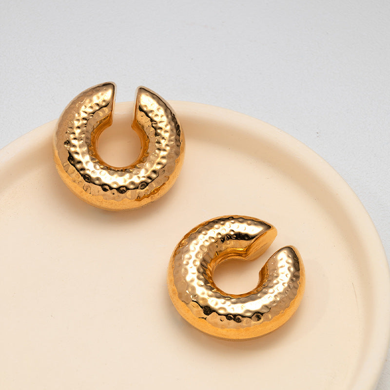 1 Pair Fashion 18K Gold Plated Stainless Steel Oval Hoop Earrings