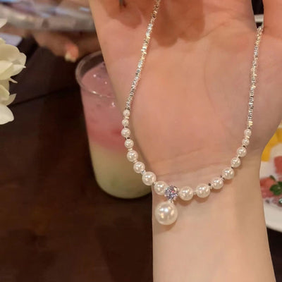 Elegant Rhinestone Pearl Pendant Necklace for Women