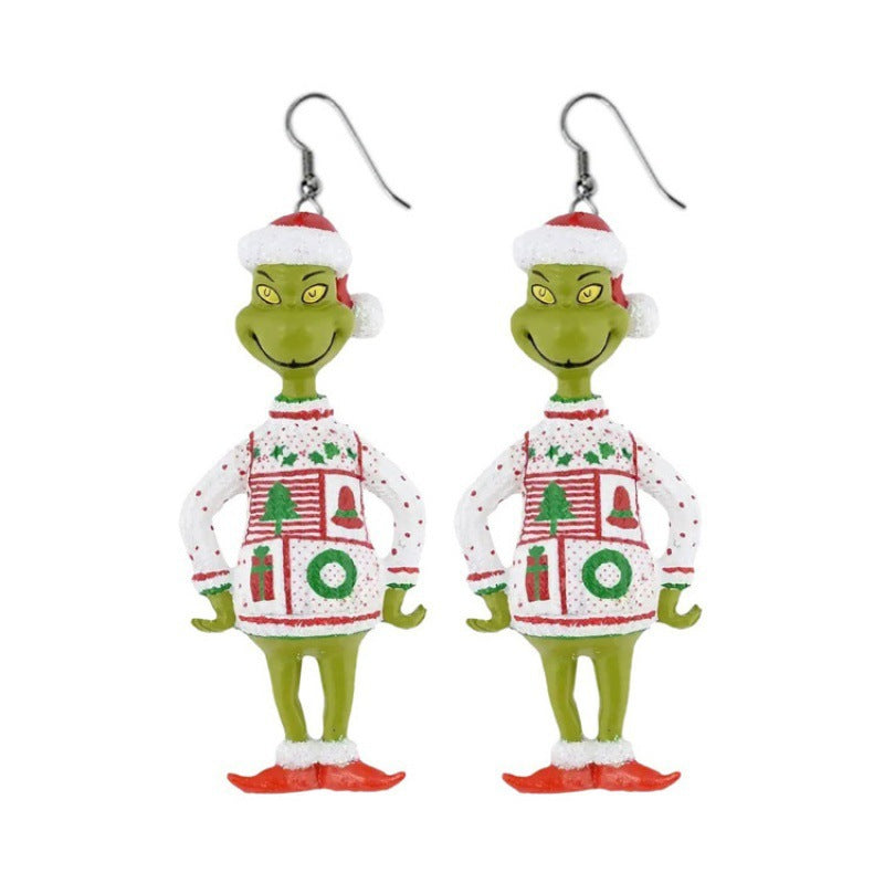 1 Pair Grinch Cartoon Character Acrylic Drop Earrings for Christmas Holiday