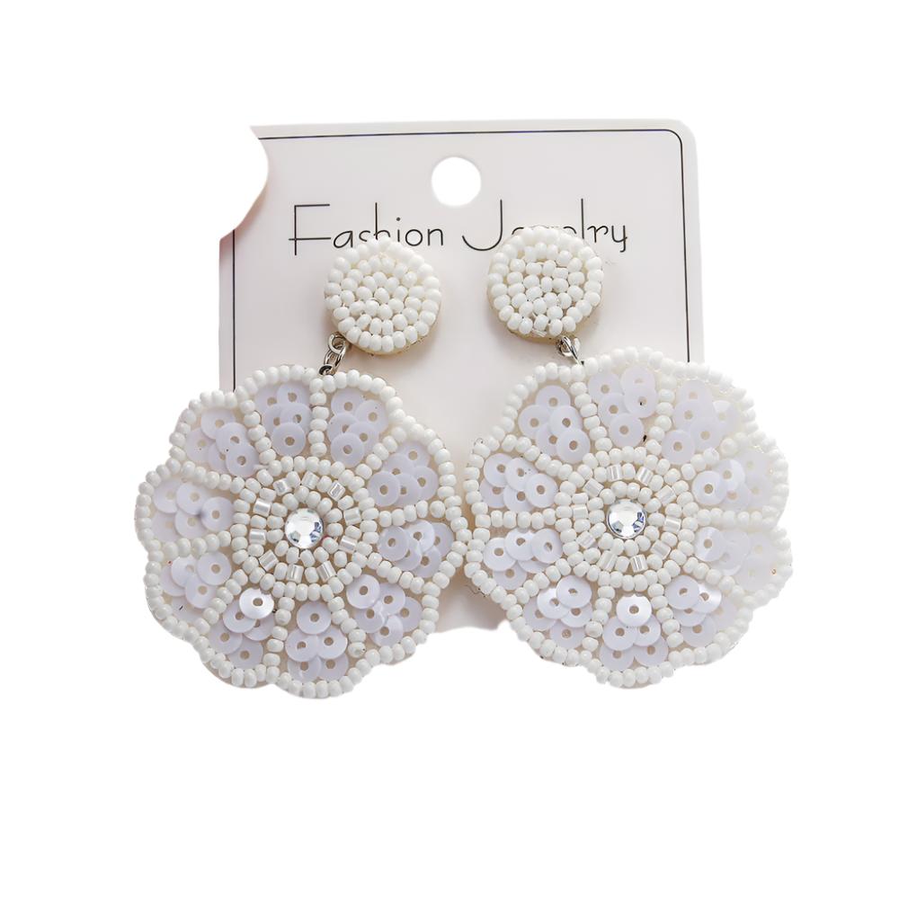 Elegant Bohemian Beaded Sequin Flower Drop Earrings