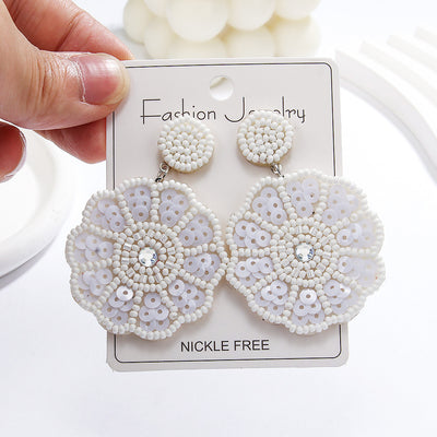 Elegant Bohemian Beaded Sequin Flower Drop Earrings