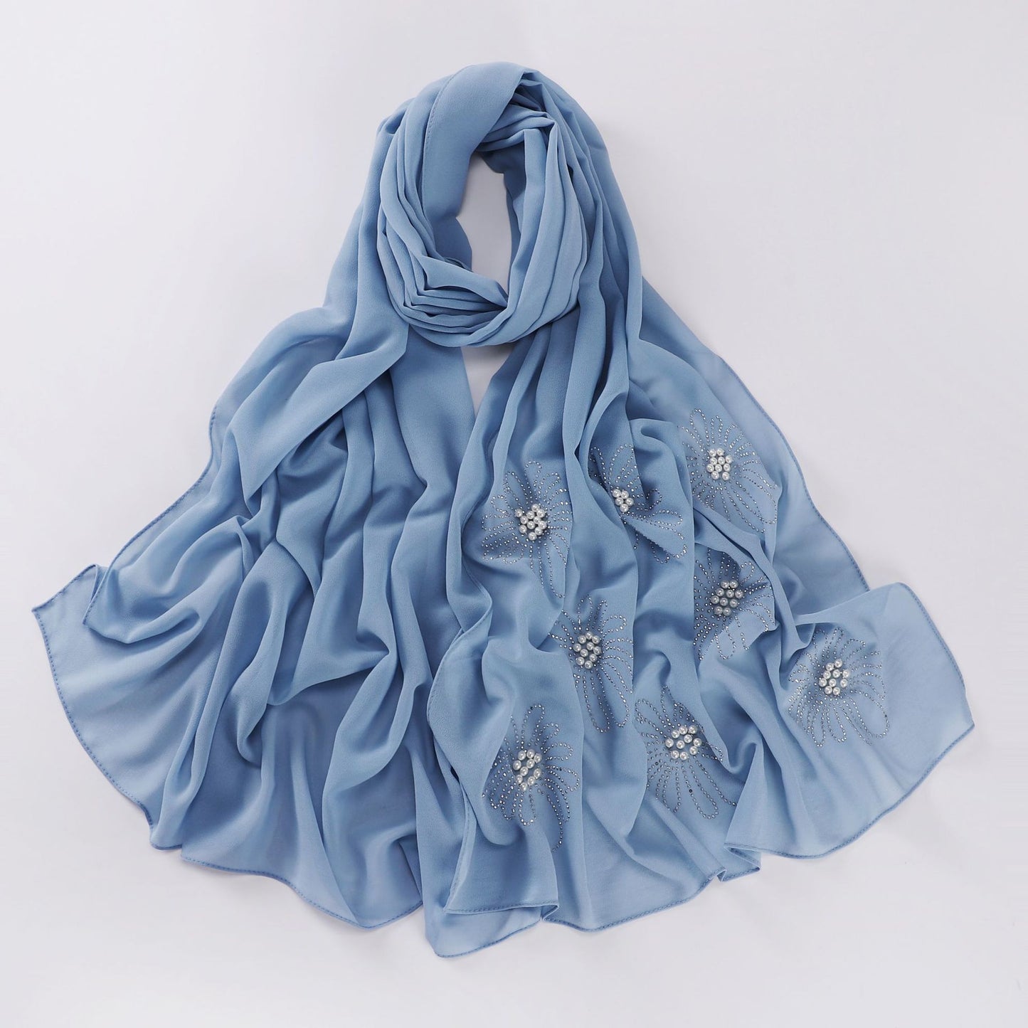 Floral Pearl Chiffon Beaded Hijab Scarf