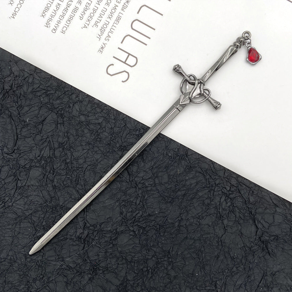 Unisex Chinoiserie Retro Geometric Sword Alloy Hairpin - Modern Ethnic Style Hanfu Headdress