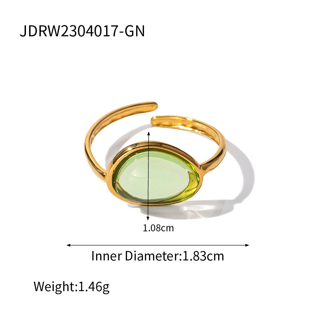 Elegant Geometric Resin Inlay 18K Gold Plated Stainless Steel Open Ring