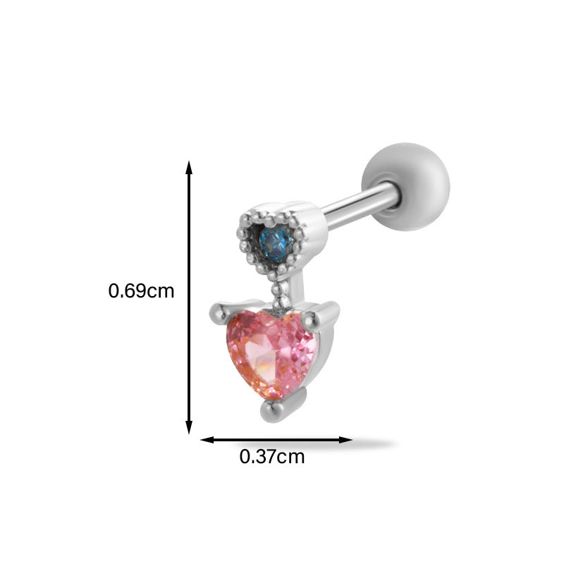 Heart & Butterfly Zircon Inlay Stainless Steel Cartilage Stud Earrings