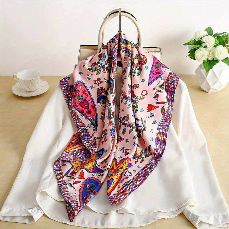 Women's Elegant Striped Polyester Print Scarf 90×90cm Fashion Silk-like Shawl