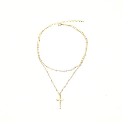 Modern Geometric Cross Double Layer Necklace