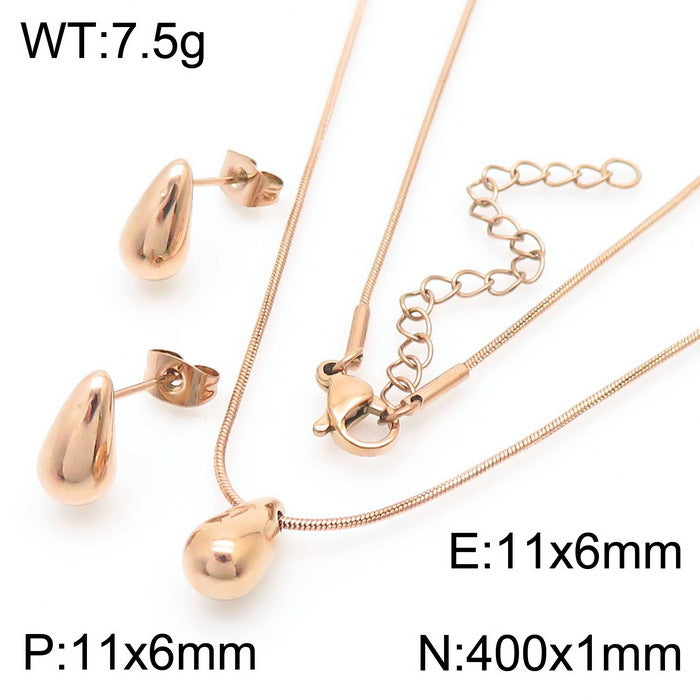 1 Pair Minimalist Water Droplet 18K Gold Plated Stainless Steel Earrings and Necklace Set