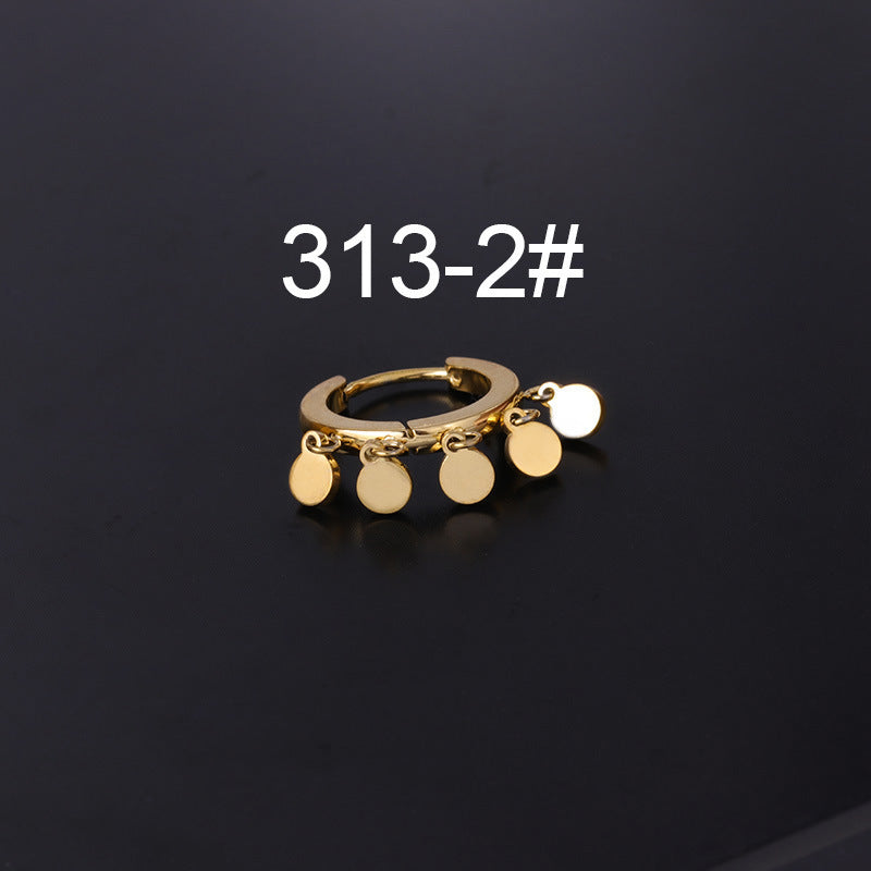 Ethnic Geometric Stainless Steel Cartilage Rings & Tassel Earrings Set