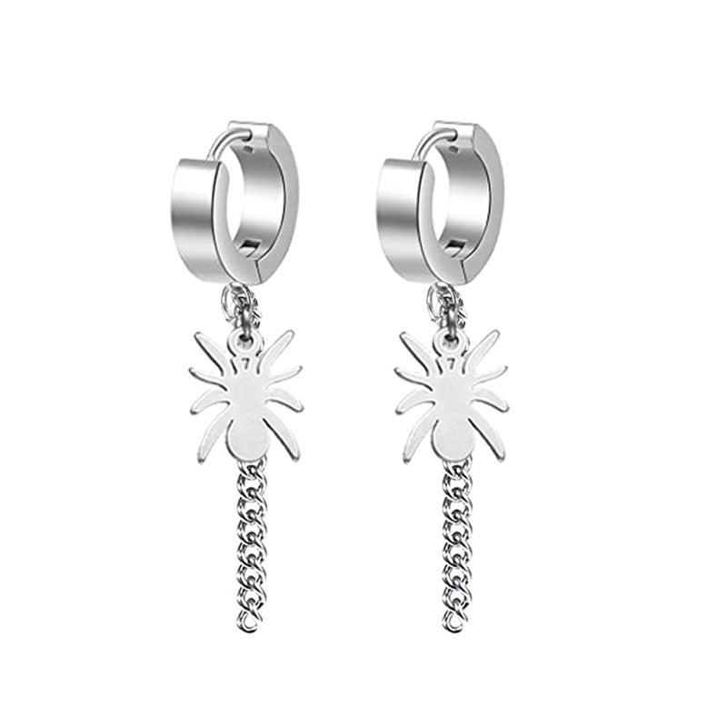 Simple Star Skull Stainless Steel Spike Hoop Earrings