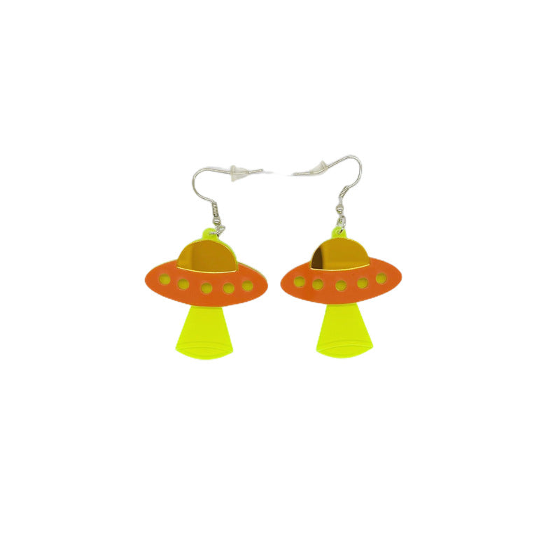 Exaggerated Geometric Acrylic UFO Cat Rainbow Star Moon Drop Earrings