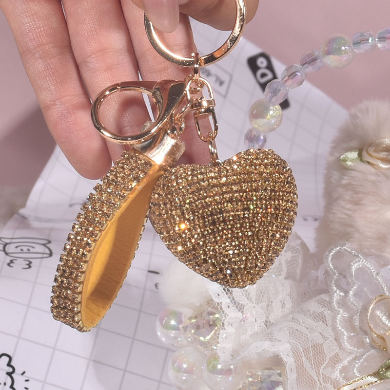 Luxurious Heart Shape Alloy Women's Bag Pendant Keychain with Rhinestone Charm