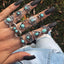 Retro Bohemian Feather Turquoise Gemstone Ring Set - 11 Pieces