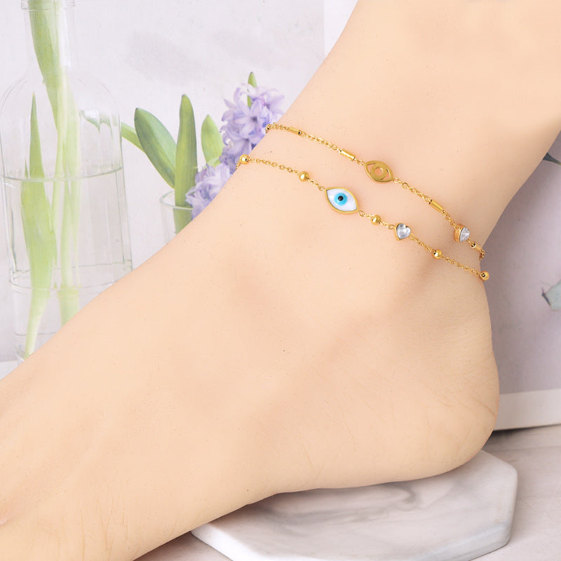 Elegant Heart & Butterfly 18K Gold Plated Stainless Steel Anklet with Rhinestones and Shell