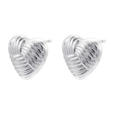 1 Pair Vintage Style 18K Gold Plated Sector Square Copper Ear Studs with Shell Stripe Texture Heart Hoops