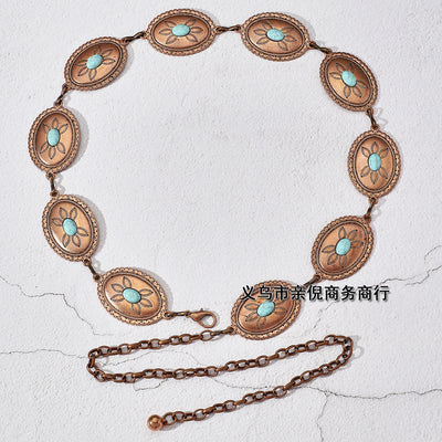 Vintage Bohemian Alloy Turquoise Women's Chain Belt