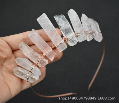 Ethnic Crystal Crown Handmade Hair Band with Natural Pink Quartz