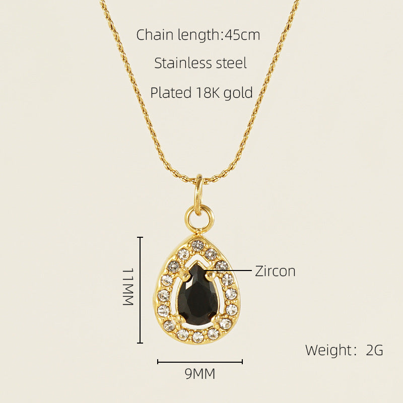 Glam Shiny Sun Water Droplets Heart Shape Stainless Steel Plating Inlay Zircon 18K Gold Plated Pendant Necklace