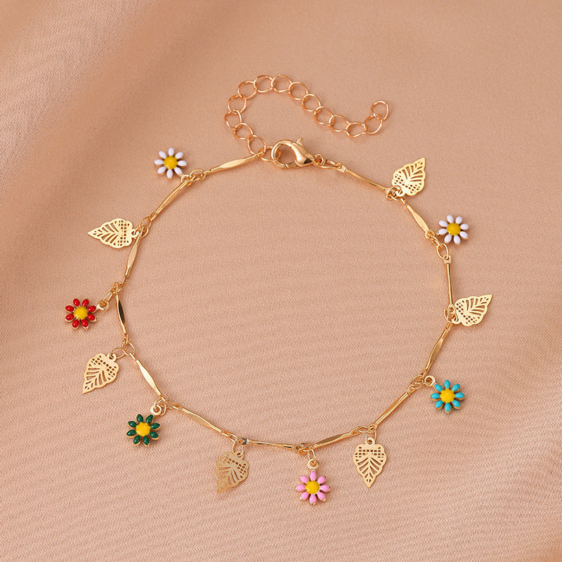 Fashion Leaf Eye Flower Rhinestone Star Daisy Unisex Bracelet Anklet