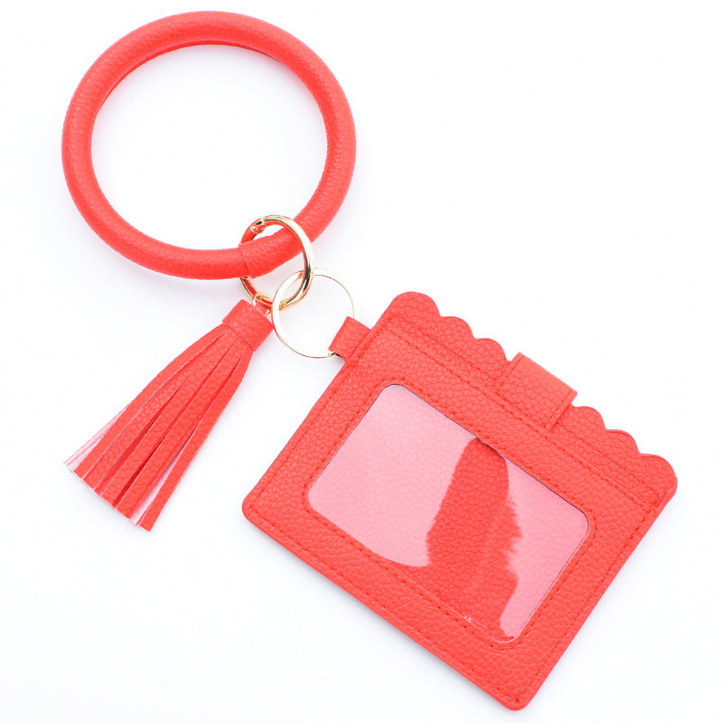 Fashion Snakeskin PU Leather Tassel Keychain Bracelet Wallet