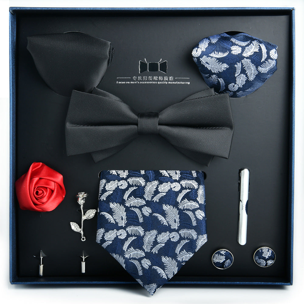 Business Stripe Polyester Men's Tie Gift Set - 8 Piece Collection for Weddings and Formal Occasions