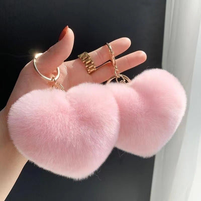 Cute Heart Shaped Alloy Plush Women's Keychain and Car Pendant Gift