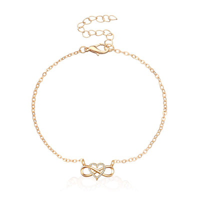 Romantic Heart Shape Gold Plated Infinity Anklet with Rhinestones