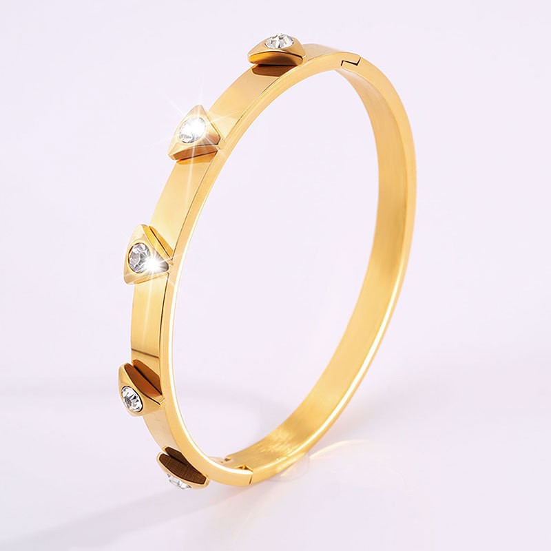 Elegant 18K Gold Plated Stainless Steel Bangle and Titanium Steel Diamond Bracelet Set