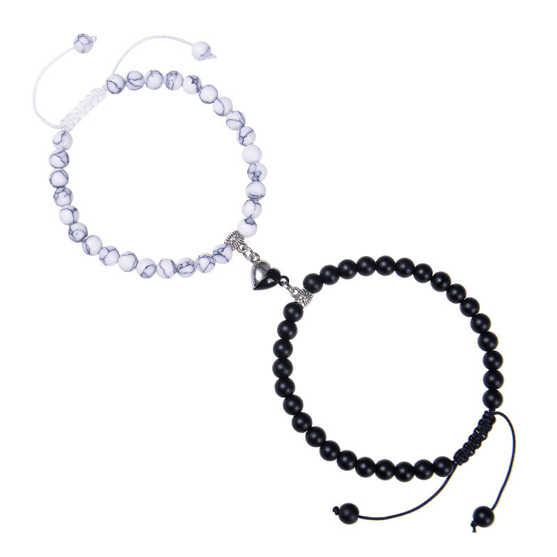 Romantic Heart Shape Natural Stone Couple Bracelets with Magnetic Clasp