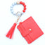 Fashion Leopard Silicone Beaded Keychain Bracelet with Tassel Wallet