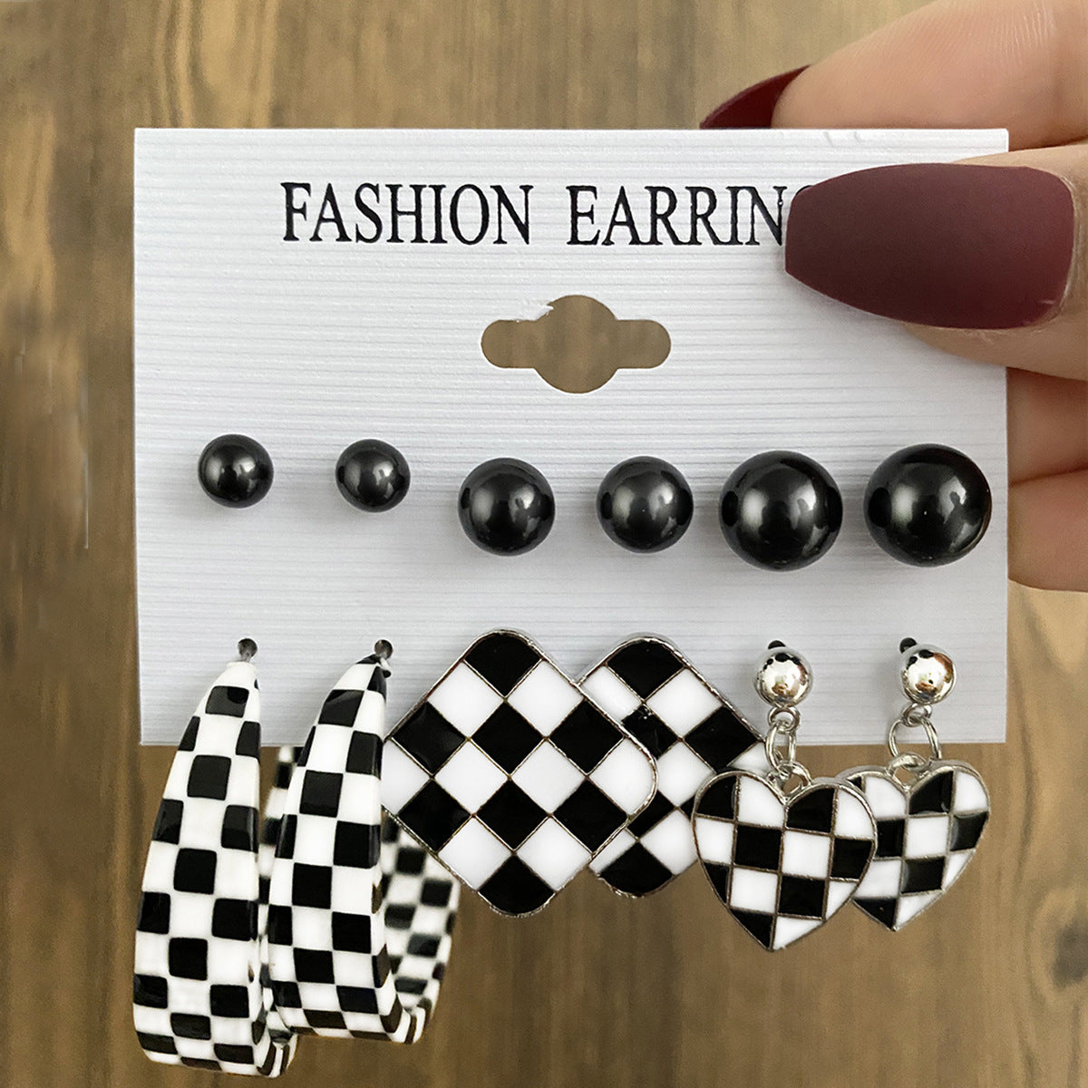 Fashion C Shape Heart & Leopard Print Pearl Alloy Earrings Set