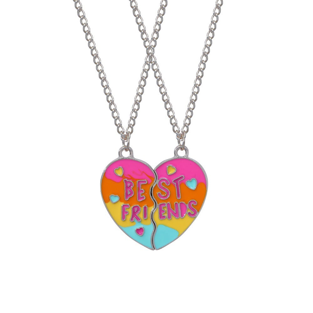 Cute Heart & Butterfly Alloy Enamel Pendant Necklace Set for Children