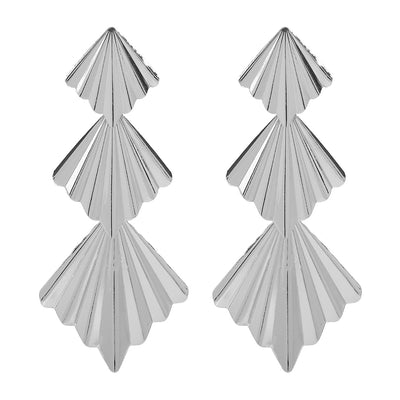 Ginkgo Leaf Design Statement Folding Fan Drop Earrings