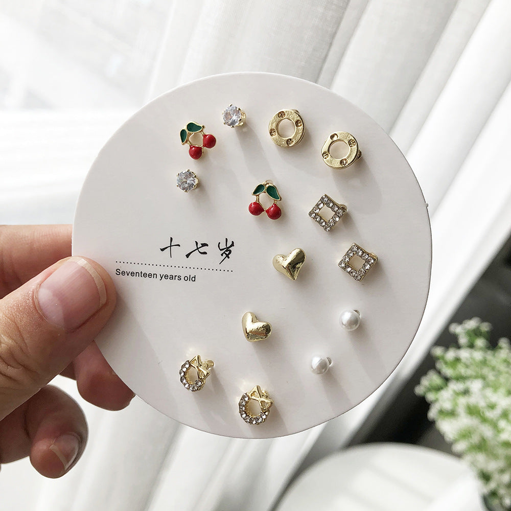 7 Pairs Geometric Alloy & S925 Silver Stud Earrings Set for Women - Trendy 2023 Design