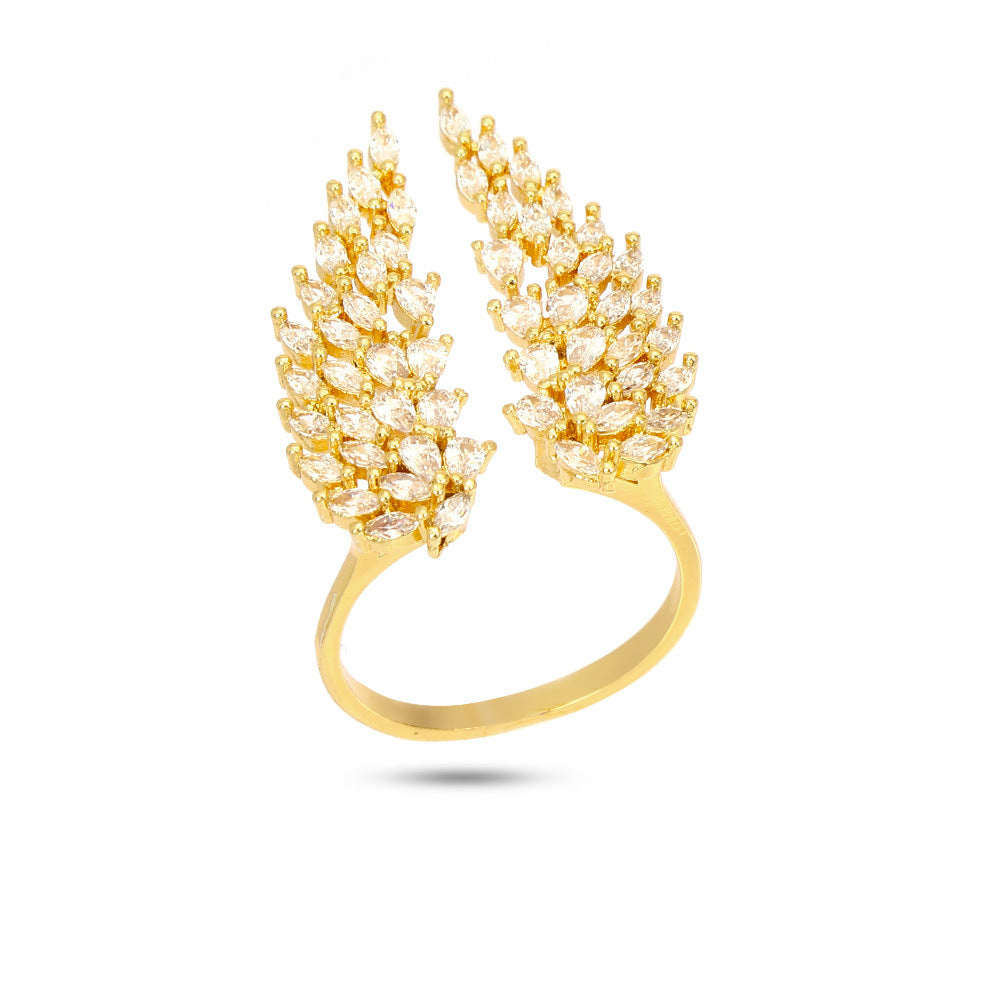 Elegant Leaf Design 18k Gold Plated Zircon Adjustable Ring