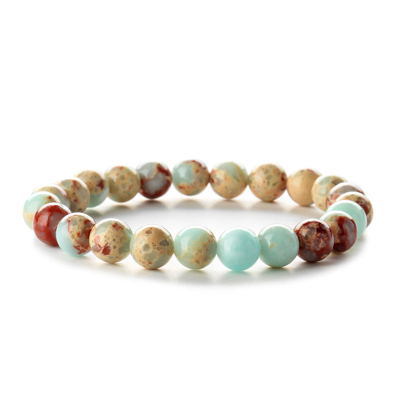 Retro Classic Round Wood Agate Beaded Bracelet with 8mm Tiger Eye and Rainbow Beads