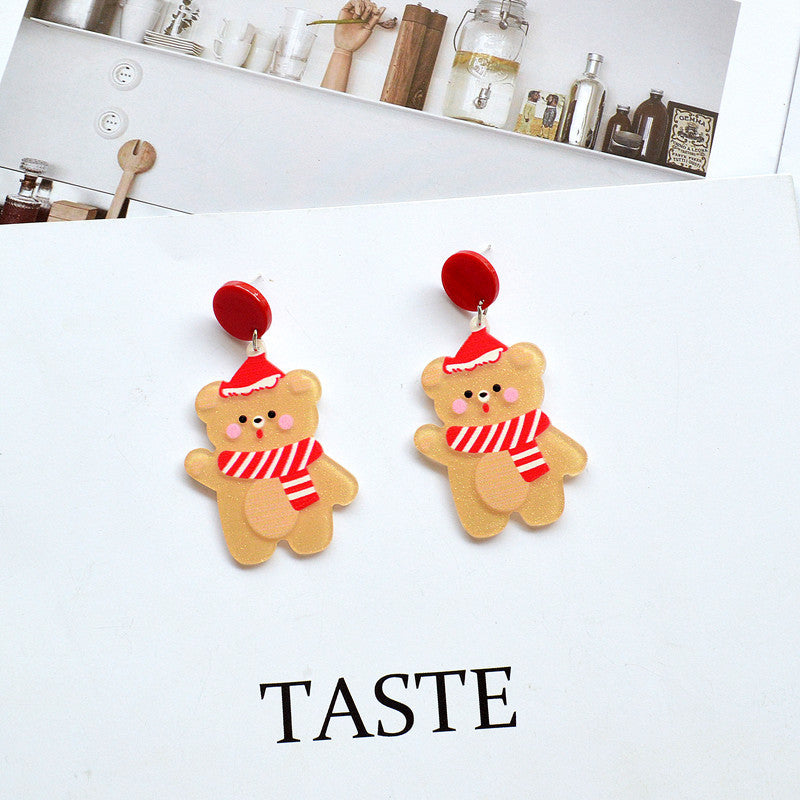 Cartoon Christmas Tree & Santa Claus Acrylic Bear House Drop Earrings for Women