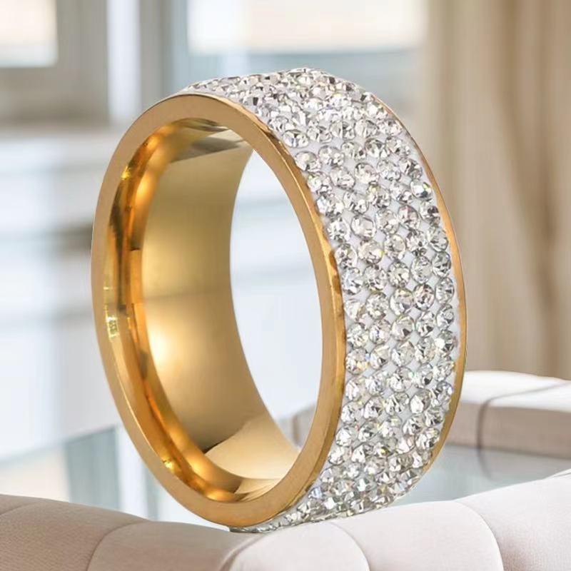 Fashion Titanium Steel Geometric Full Diamond Ring