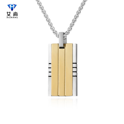 Modern Geometric Rectangle Titanium Steel Men's Pendant Necklace with Dual-Tone Design