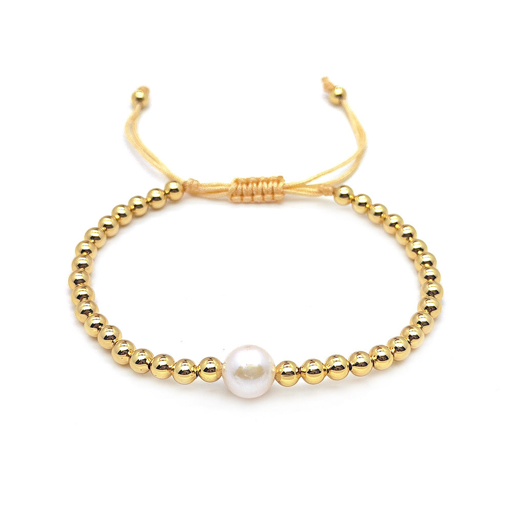 Retro Heart & Star Pearl Bracelet with Gold-Plated Shell Beads