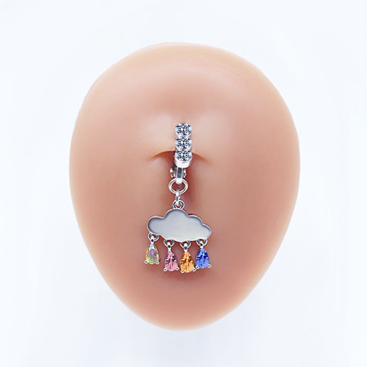 Casual Heart-Shaped Opal and Rhinestone Belly Ring Set in Stainless Steel and White Gold Plating