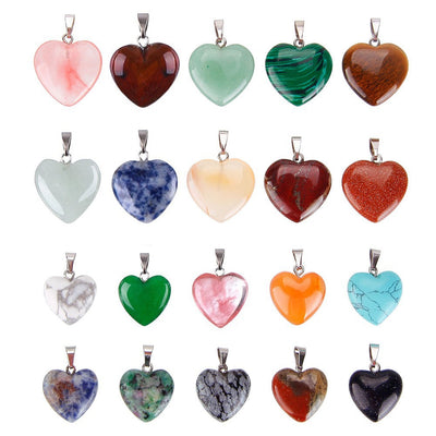 Mixed Color Heart Stone Pendant DIY Accessories - 20 Colors Pack with Hanging Rope Option