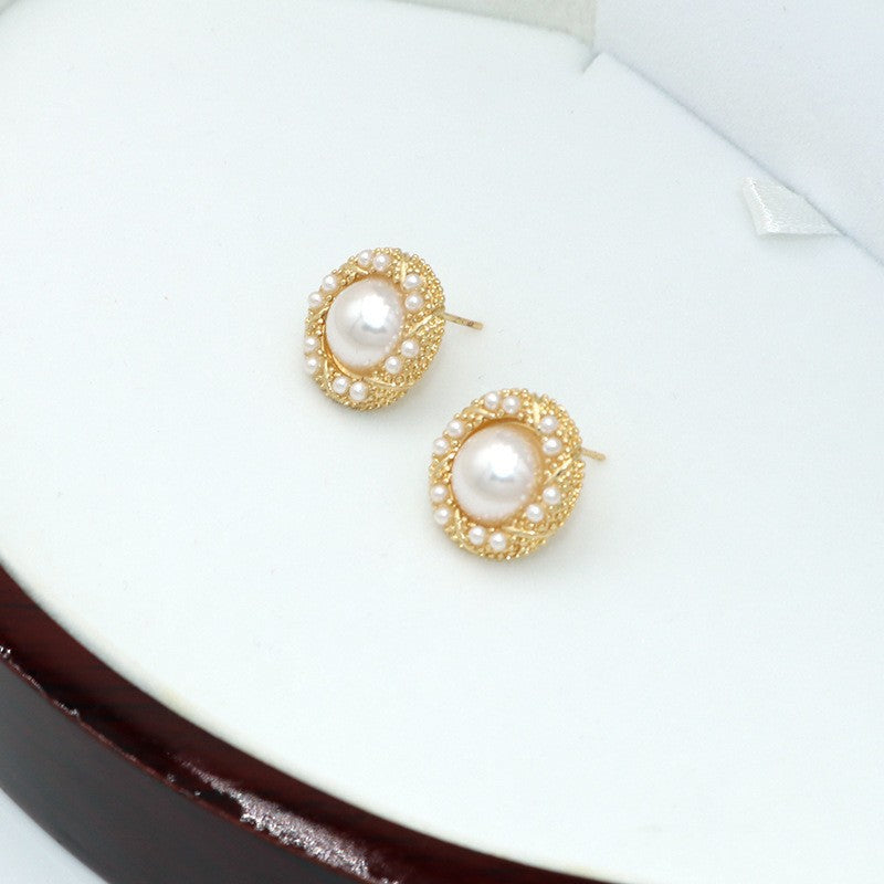 Sweet Korean Style Tulip Flower Pearl Earrings with 925 Silver Needle