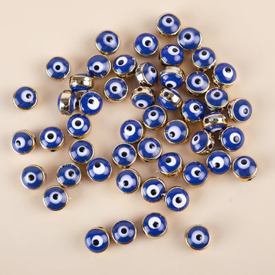 50 Pieces 6x8mm Resin Evil Eye Beads Double-Sided Gold Plated Spacer Beads for Jewelry Making