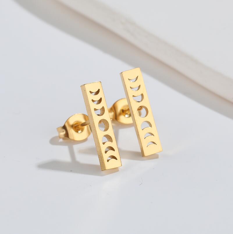 Fashion Geometric Sun Moon Stainless Steel Stud Earrings