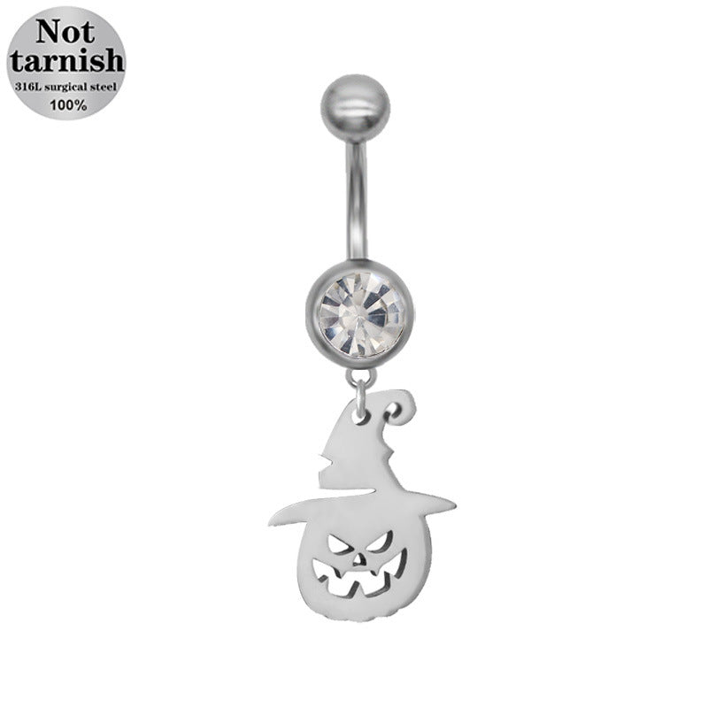 Star Skull Belly Ring 316 Stainless Steel with Resin Glass Inlay, Gold and Silver Plated